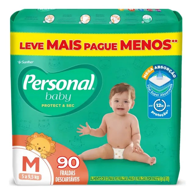 ➡️ Fralda Personal Baby Protect & Sec M com 90 Unidades
✅ Preço: R$43,79 cada (R$0,49 / Tira)
🏷 Res