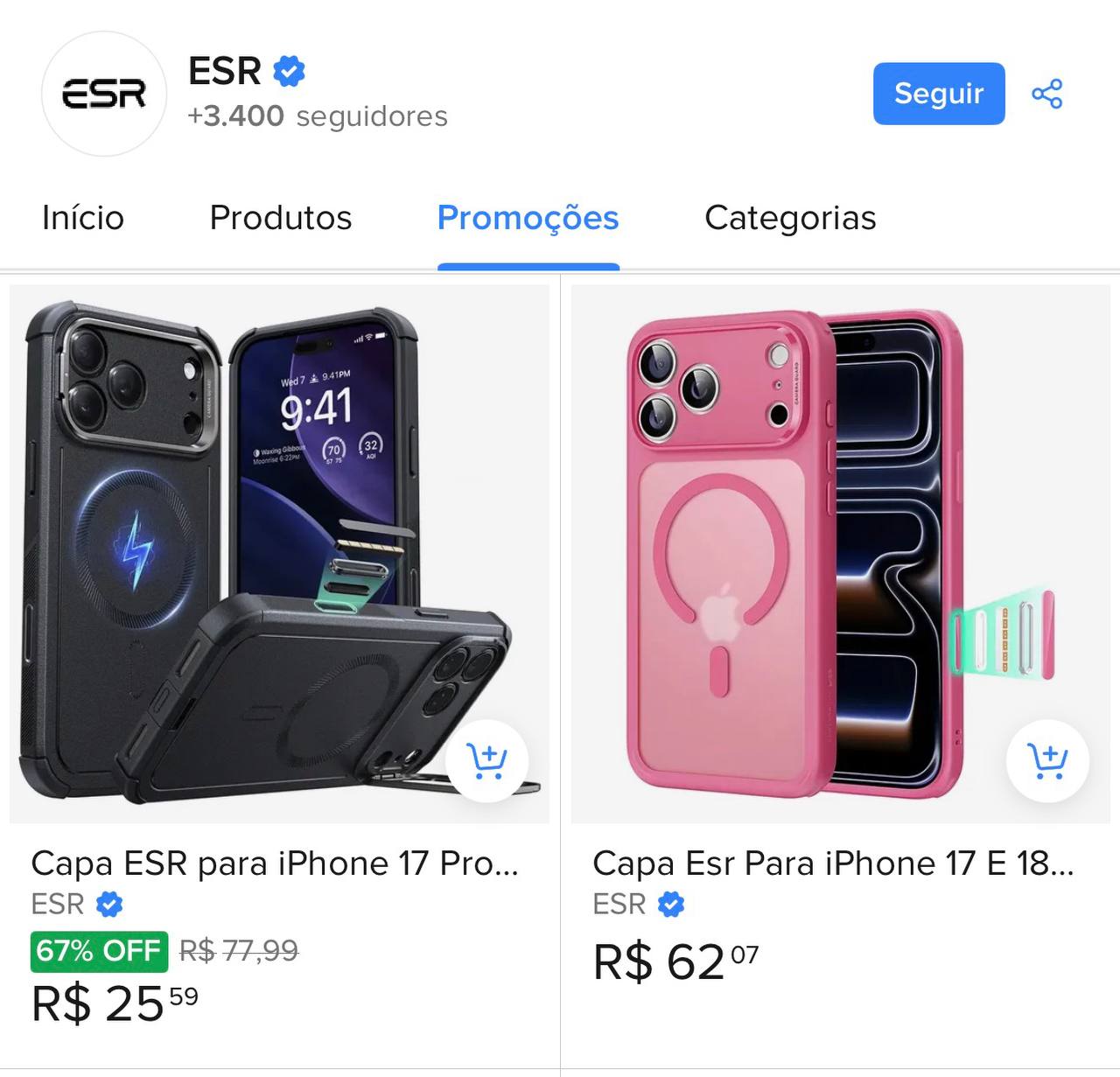 ➡️ Loja oficial ESR em oferta no Mercado livre
Capas e conjuntos com películas a partir de R$ 25 😱�