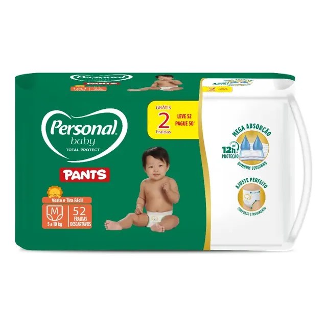 ➡️ Fralda Personal Baby Pants Total Protect M com 52 Unidades
✅ Preço: R$39,59 cada (R$0,76 / Tira)
