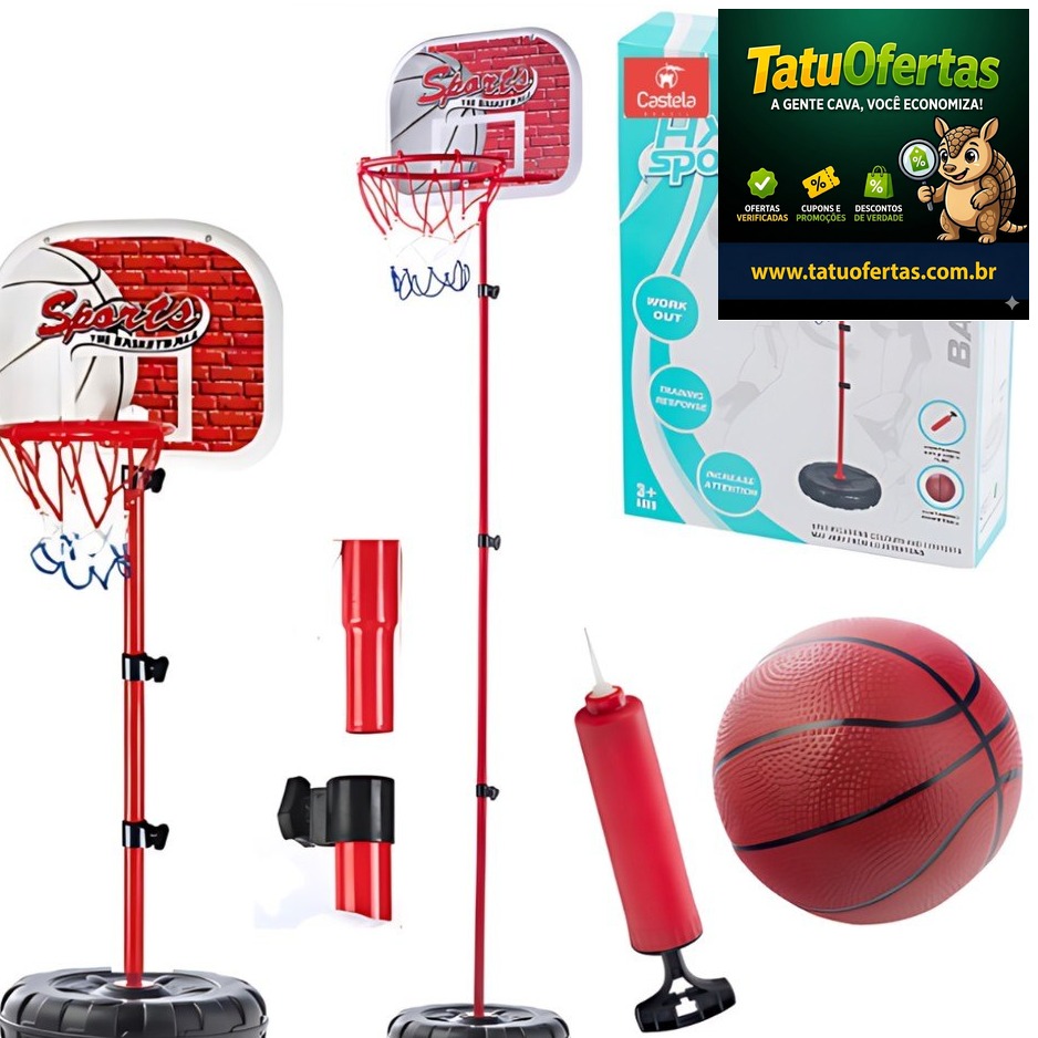 🟠 Cesta De Basquete Infantil Regulável 1,70m Castela Brinqu